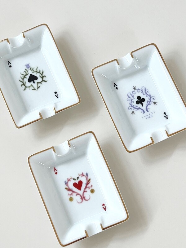 VINTAGE HERMES PARIS 3 PC MINI TRINKET TRAYS WITH PLAYING CARD DESIGN