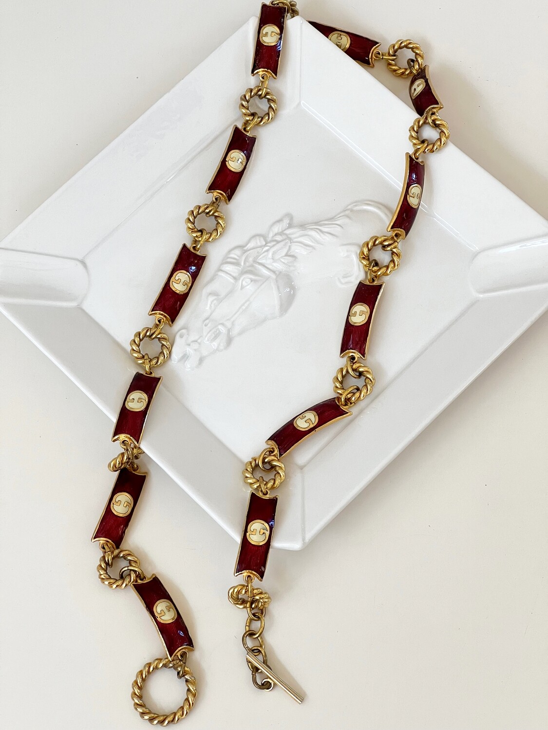 GUCCI VINTAGE GG MONOGRAM ENAMEL CHAIN LINK BELT