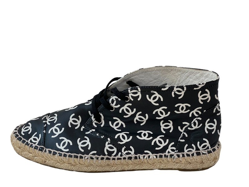 CHANEL CC LOGO ESPADRILLES LACE UP SNEAKERS SHOES IT 39