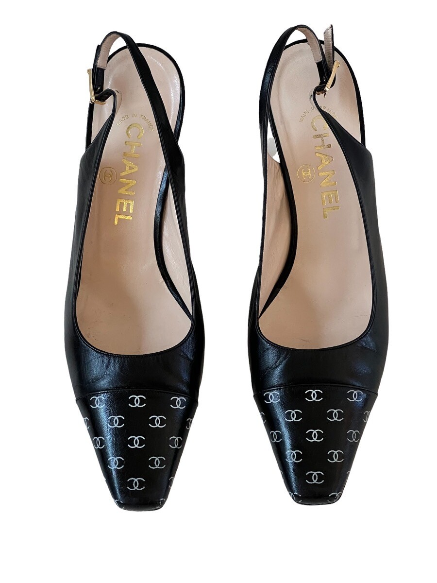 ‘Sold’ CHANEL Beige Black Navy Patent Leather Cap Toe Platform Silver Heels  Pumps 36.5