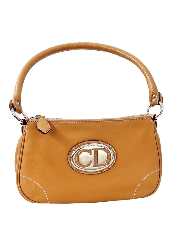 CHRISTIAN DIOR CD LOGO PLATE LEATHER MINI HOBO SHOULDER BAG