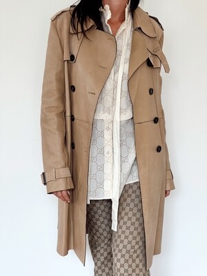 GUCCI TAN LEATHER TRENCH COAT WITH BELT IT 46 US 10