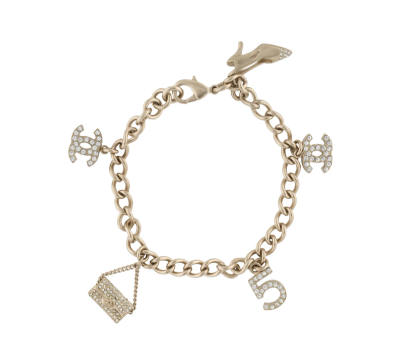 CHANEL CC LOGO ICON GOLD CHARMS CHAIN BRACELET BANGLE