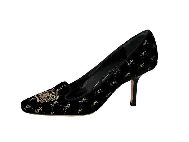 YVES SAINT LAURENT YSL BLACK GOLD VELVET PUMPS HEELS IT 36.5 / US 6 - 6.5
