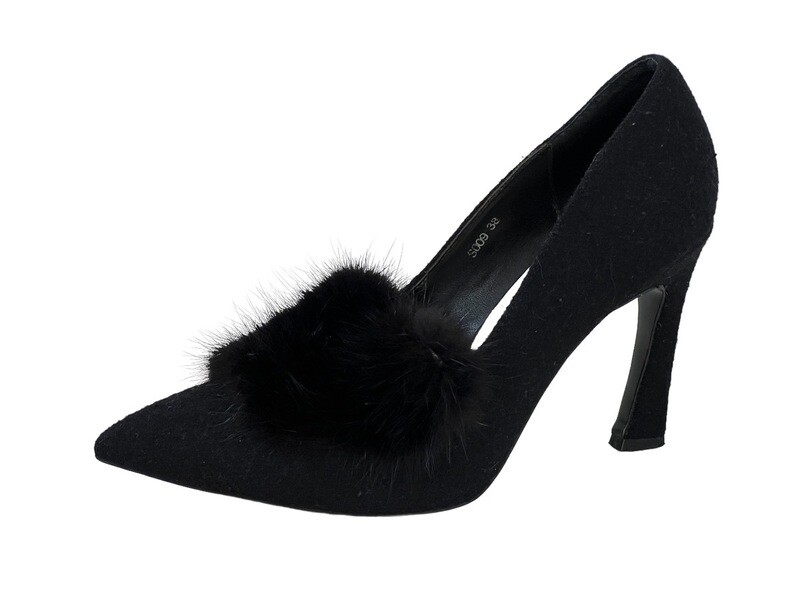 CHRISTIAN DIOR BLACK SUEDE FUR HEELS 38 / 7 - 7.5