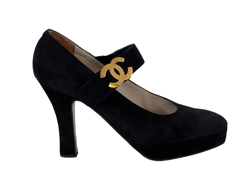 RARE ​VINTAGE CHANEL CC LOGO MARY JANE HEELS / IT 39.5