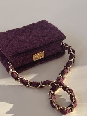VINTAGE CHANEL CC CLASP QUILTED PURPLE WOOL MINI EVENING BAG