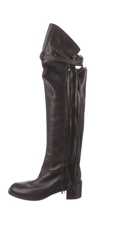 GUCCI OTK TALL DK. BROWN LEATHER BOOTS WITH FRINGE DETAIL IT 38 / US 7.5 - 8