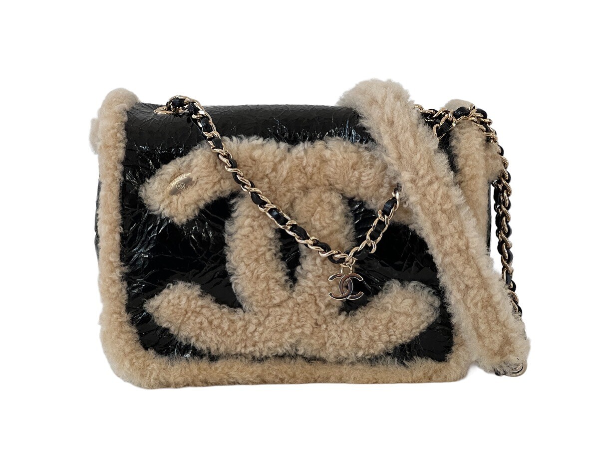 CHANEL SHEARLING CC MANIA FLAP CROSSBODY SHOULDER BAG