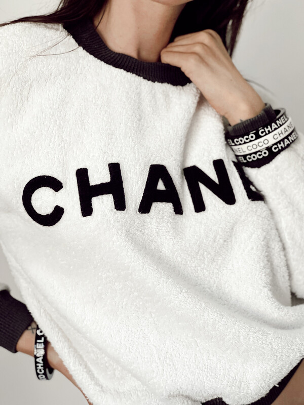 CHANEL VINTAGE LETTER LOGO TERRY CLOTH JUMPER SWEATER TOP