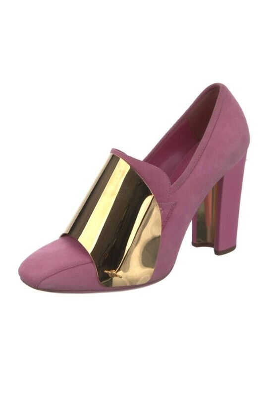 YVES SAINT LAURENT RIVE GAUCHE YSL PINK SUEDE LEATHER &amp; GOLD METAL DETAIL PUMPS HEELS IT 39 / US 8.5 - 9