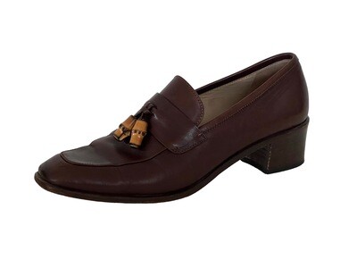 ​VINTAGE GUCCI BROWN LEATHER BAMBOO DETAIL LOAFERS US 7.5 B
