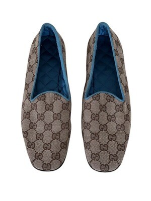 VINTAGE GUCCI GG MONOGRAM CANVAS QUILTED SLIPPERS LOAFERS FLATS / US 7 B