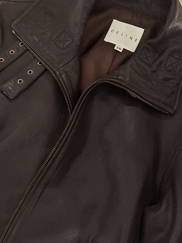 VINTAGE CELINE BROWN GOAT LEATHER AVIATOR BOMBER JACKET