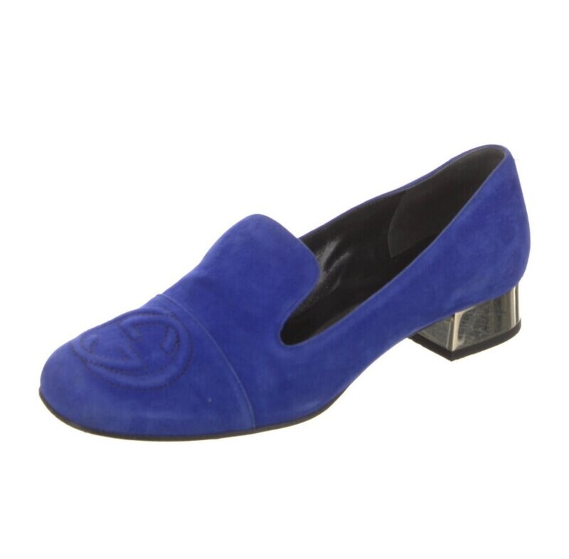 VINTAGE GUCCI GG BLUE SUEDE LEATHER LOAFERS IT 38.5