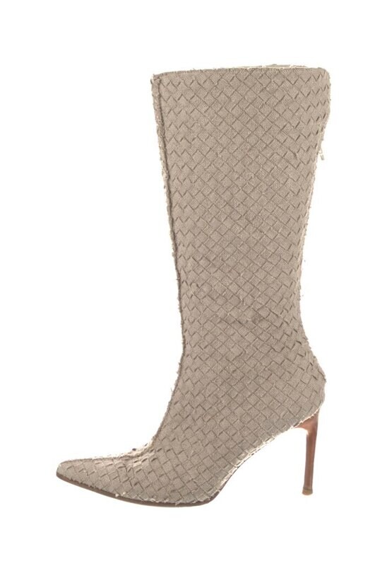 BOTTEGA VENETA TAN LEATHER WEAVE BOOTS HEELS IT 39.5 / US 9.5