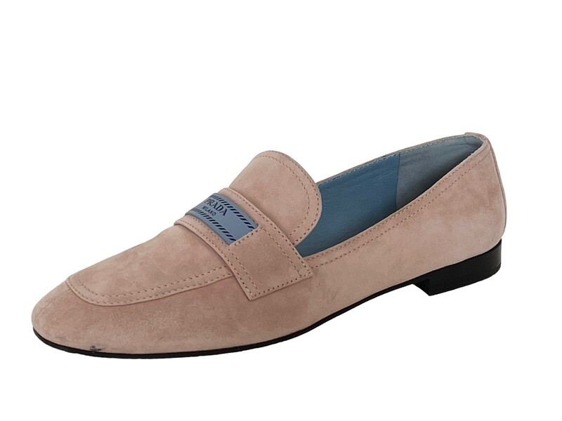 PRADA PINK SUEDE LEATHER BLUE LABEL LOAFERS IT 38.5 / US 8