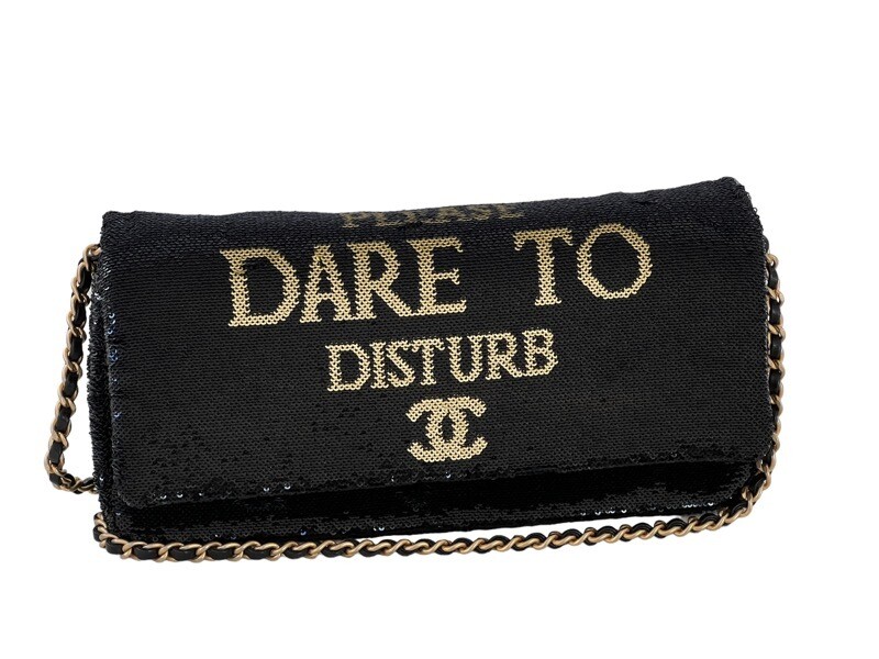 CHANEL PLEASE DARE TO DISTURB SEQUIN FLAP CROSSBODY BAG