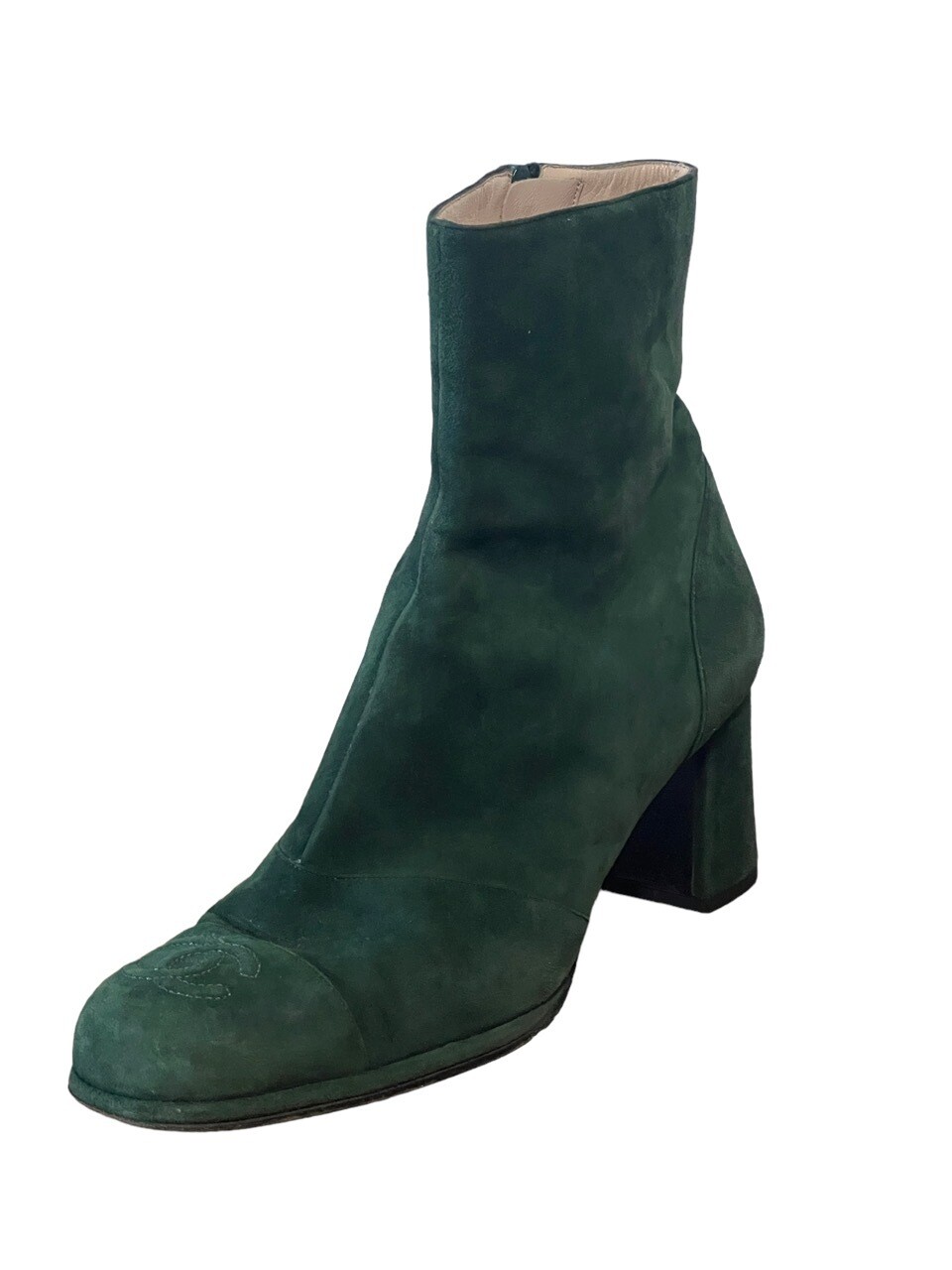 VINTAGE CHANEL CC GREEN SUEDE BOOTS IT 38.5 / US 7.5 - 8