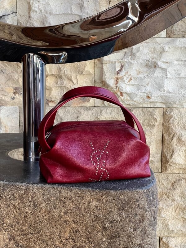 YVES SAINT LAURENT Cassandra Top Handle Embossed Leather Shoulder Bag Red |  eBay