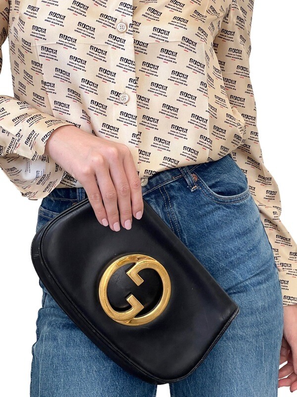 GUCCI VINTAGE BLACK LEATHER GG BLONDIE CLUTCH BAG