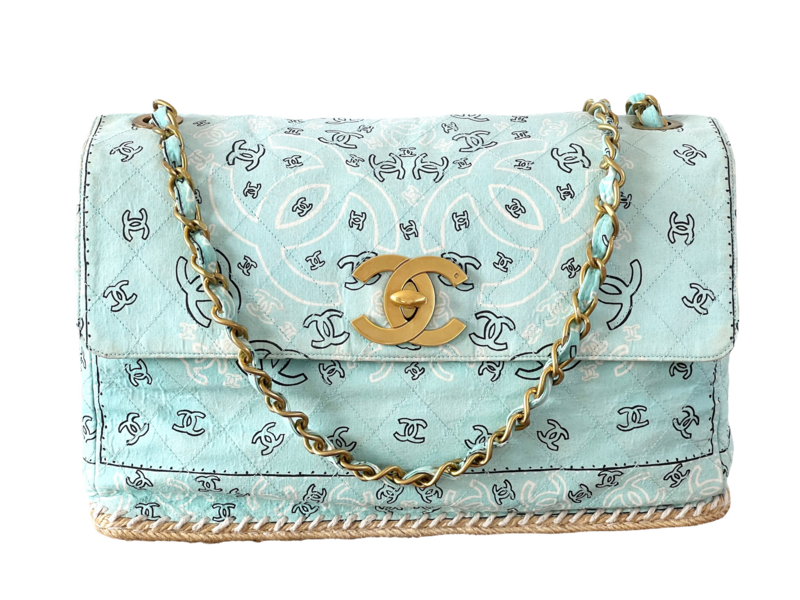 CHANEL VINTAGE PAISLEY BANDANA PRINT MAXI JUMBO FLAP BAG
