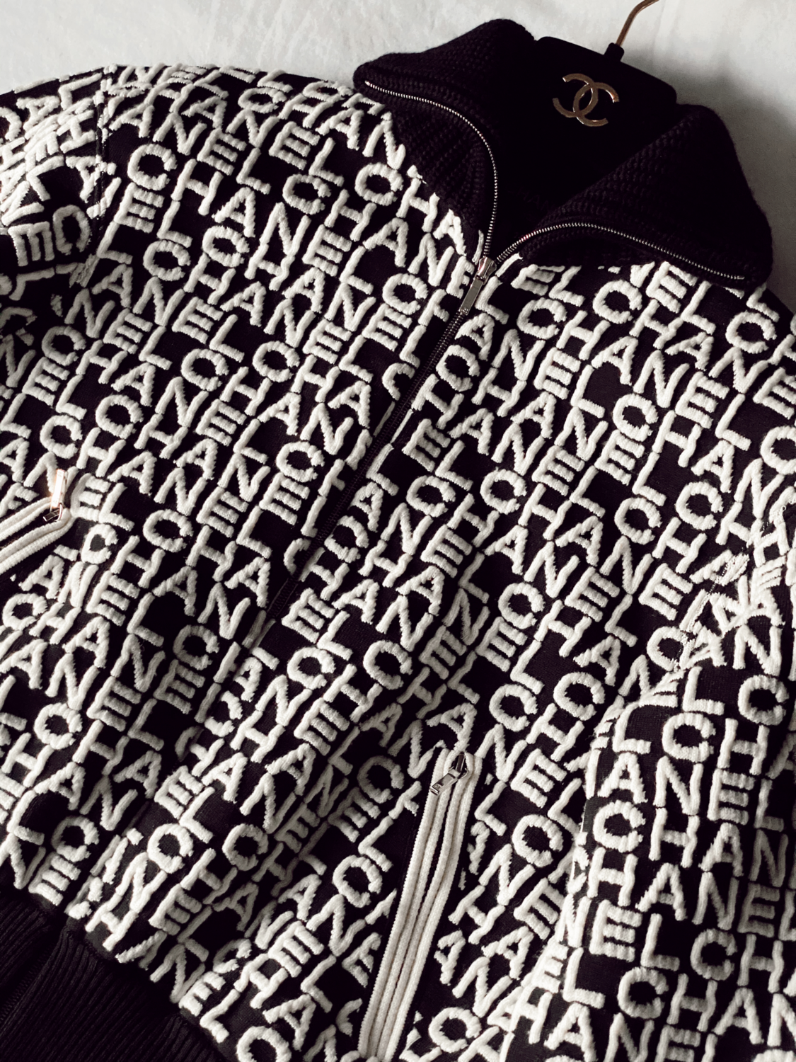 CHANEL LETTER MONOGRAM KNIT JACKET 2019 COLLECTION FR 46