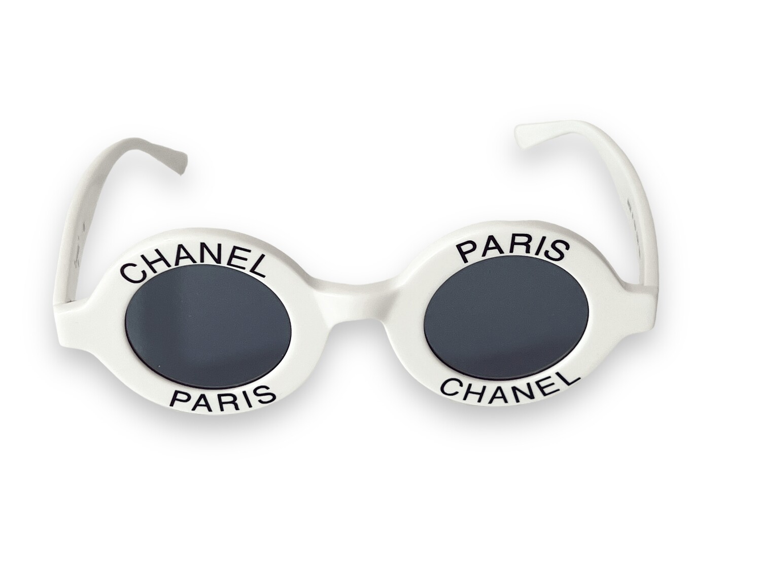 CHANEL VINTAGE 1993 LOGO WHITE FRAME CIRCLE SUNGLASSES