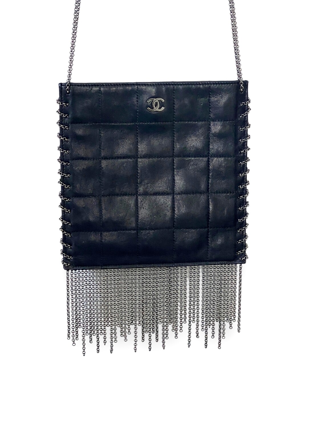CHANEL VINTAGE QUILTED LEATHER CHAIN FRINGE CROSSBODY BAG