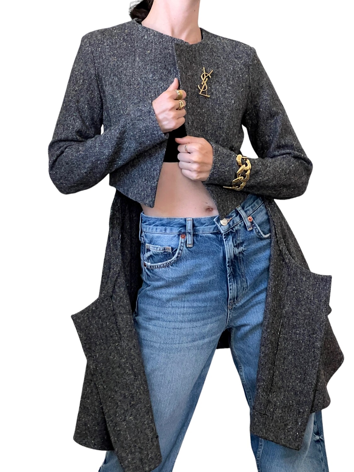 VINTAGE YVES SAINT LAURENT YSL ABSTRACT CUT OUT JACKET COAT