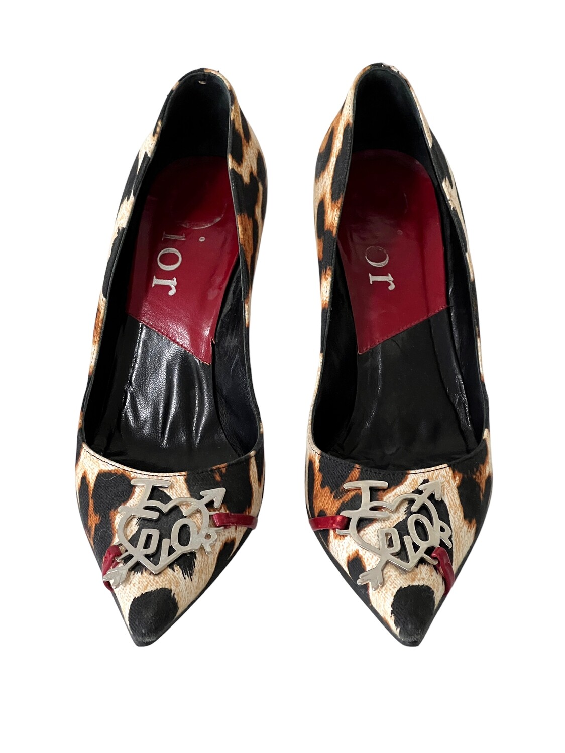 CHRISTIAN DIOR VINTAGE I LOVE DIOR HEART CHEETAH PRINT PUMPS HEELS 37