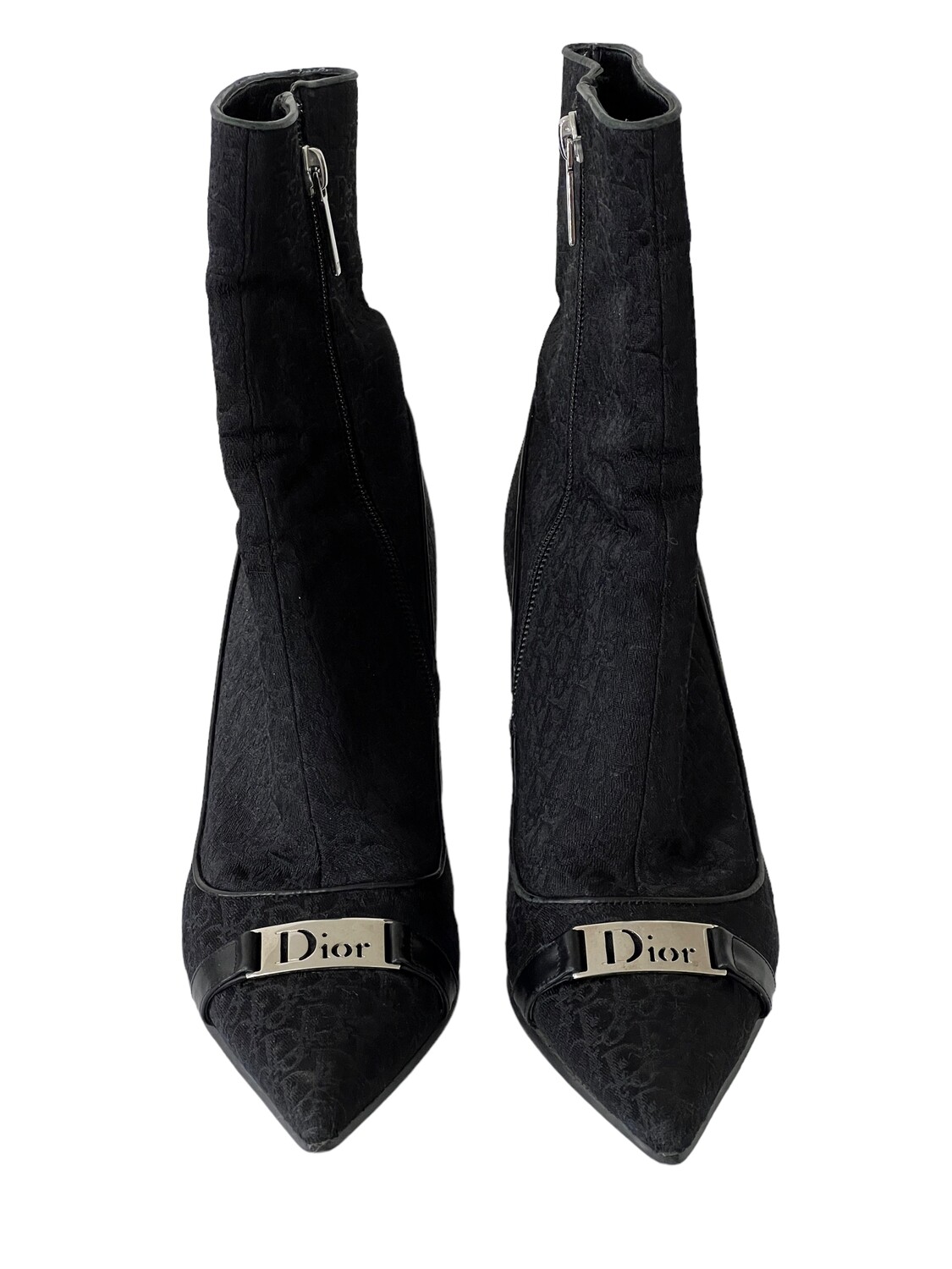CHRISTIAN DIOR VINTAGE MONOGRAM  BLACK BOOTS WITH LOGO PLATE 37.5