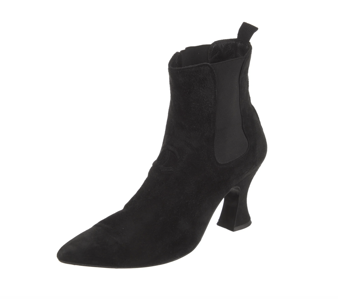 CHANEL VINTAGE BLACK SUEDE LEATHER CC LOGO BOOTS 38.5