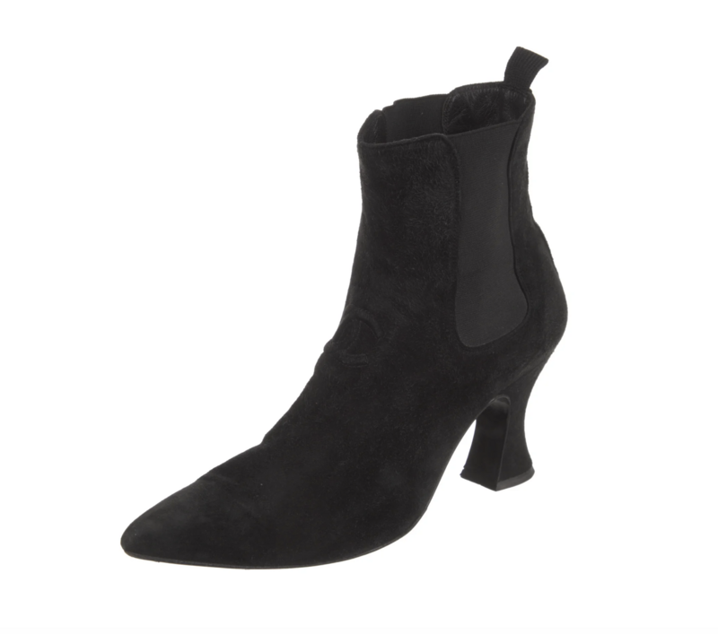 CHANEL VINTAGE BLACK SUEDE LEATHER CC LOGO BOOTS 38.5