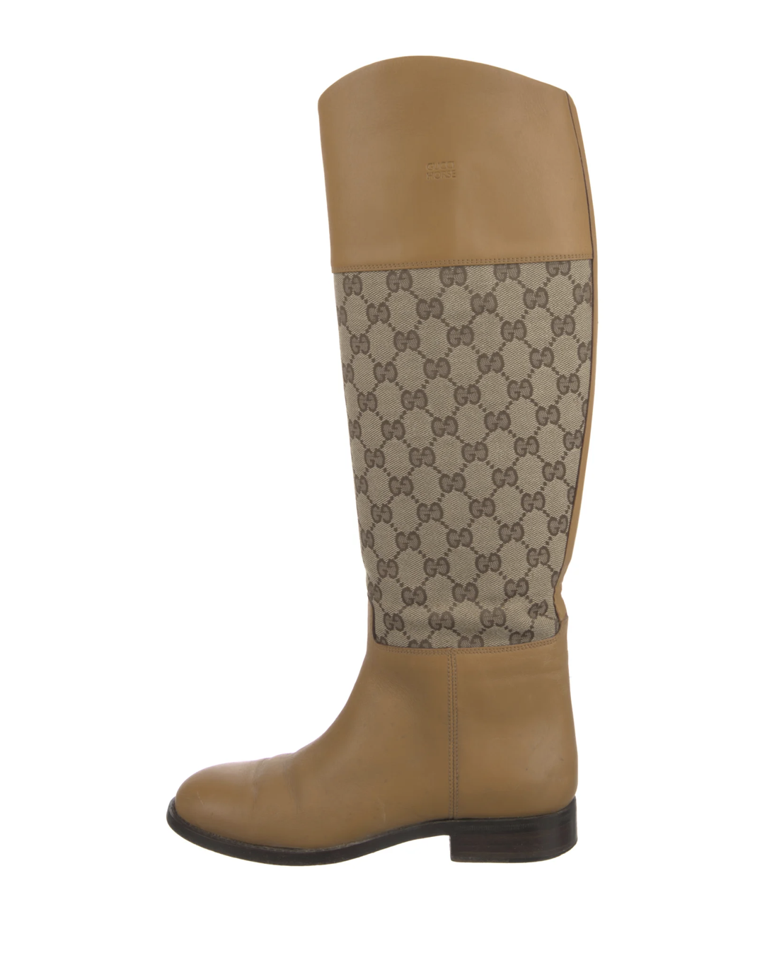 GUCCI GG MONOGRAM CANVAS LEATHER TALL RIDING BOOTS IT 38.5