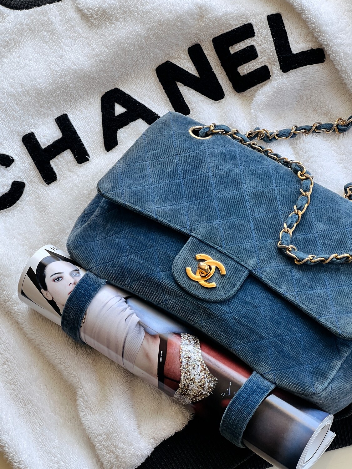 Vintage Chanel Mini Flap Bag Dark Blue Satin Gold Hardware