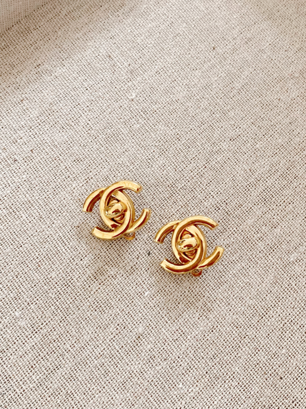 CHANEL VINTAGE 1996 GOLD CC TURNLOCK CLIP ON EARRINGS