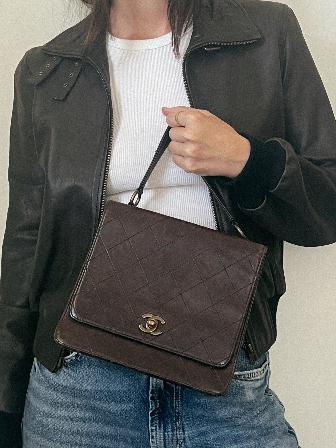 vintage brown leather chanel bag