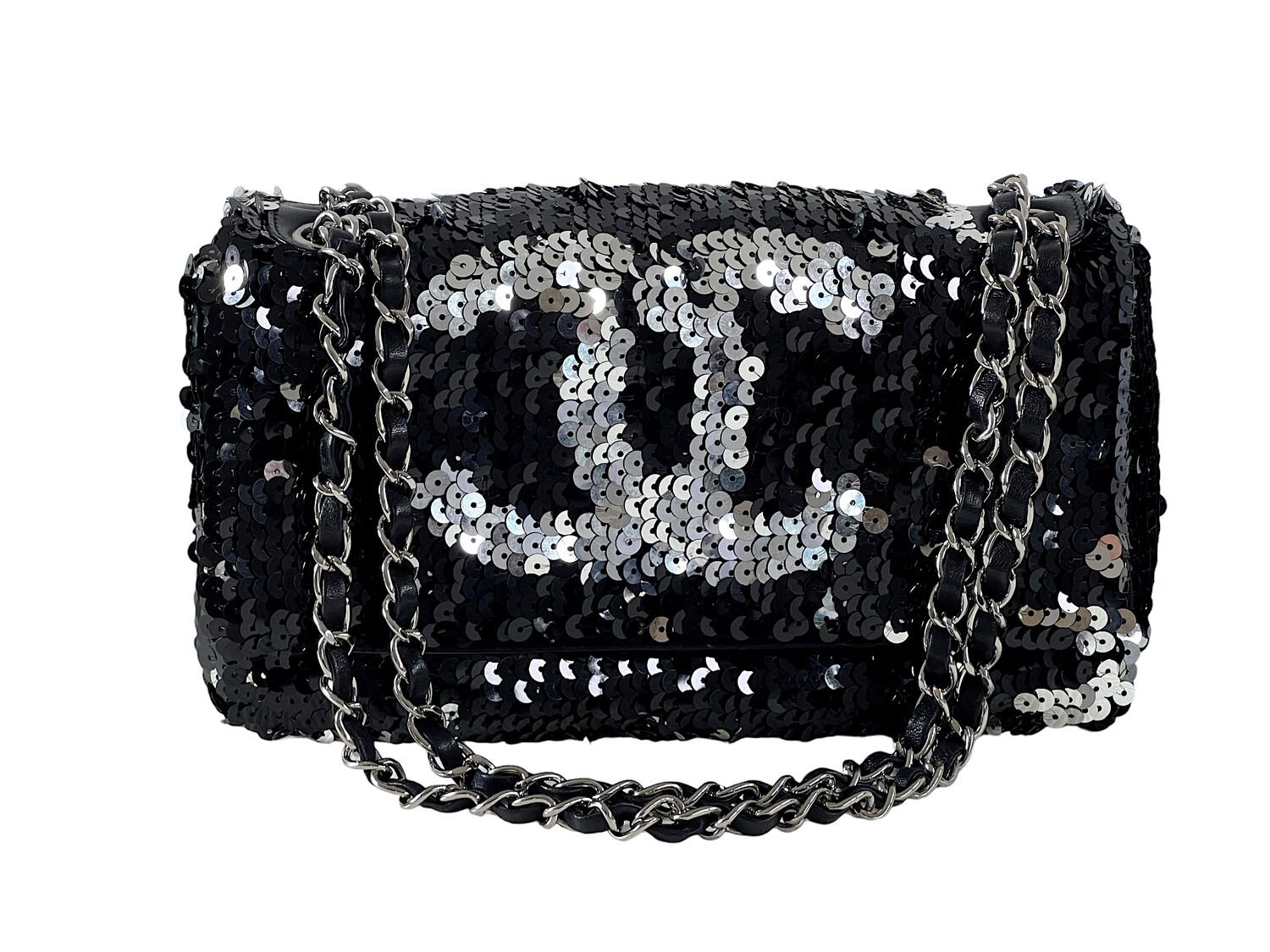 CHANEL CC LOGO SEQUIN CHANEL CLASSIC EAST WEST FLAP SHOULDER BAG