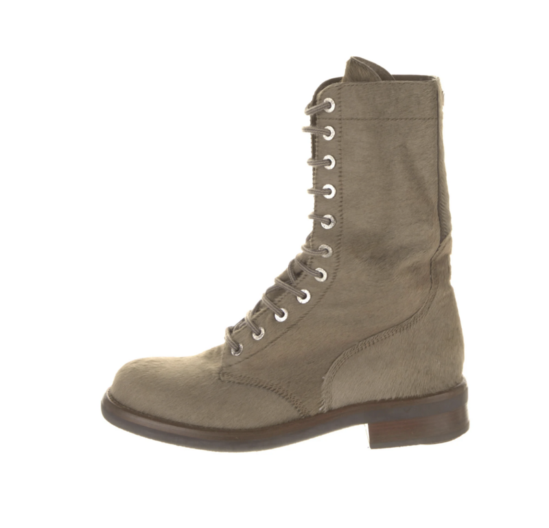 CHANEL VINTAGE CC LOGO BROWN CALF HAIR LEATHER LACE UP COMBAT BOOTS 39.5