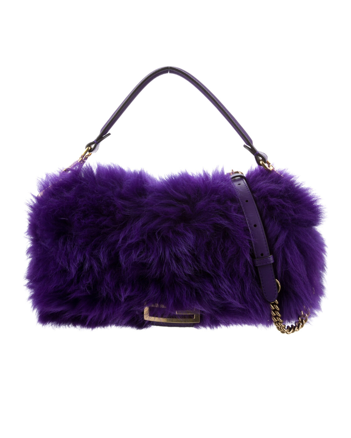 FENDI LIMITED EDITION PURPLE FUR &amp; LEATHER BAGUETTE SHOULDER CROSSBODY BAG