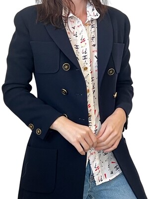 CHANEL VINTAGE NAVY WOOL BLAZER WITH CC BUTTONS FR 34