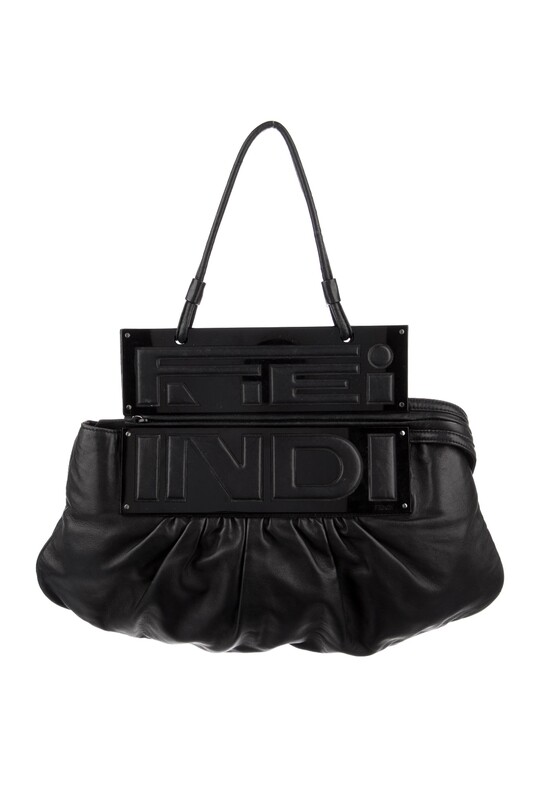 FENDI VINTAGE BLACK LEATHER 2 WAY CLUTCH SHOULDER BAG