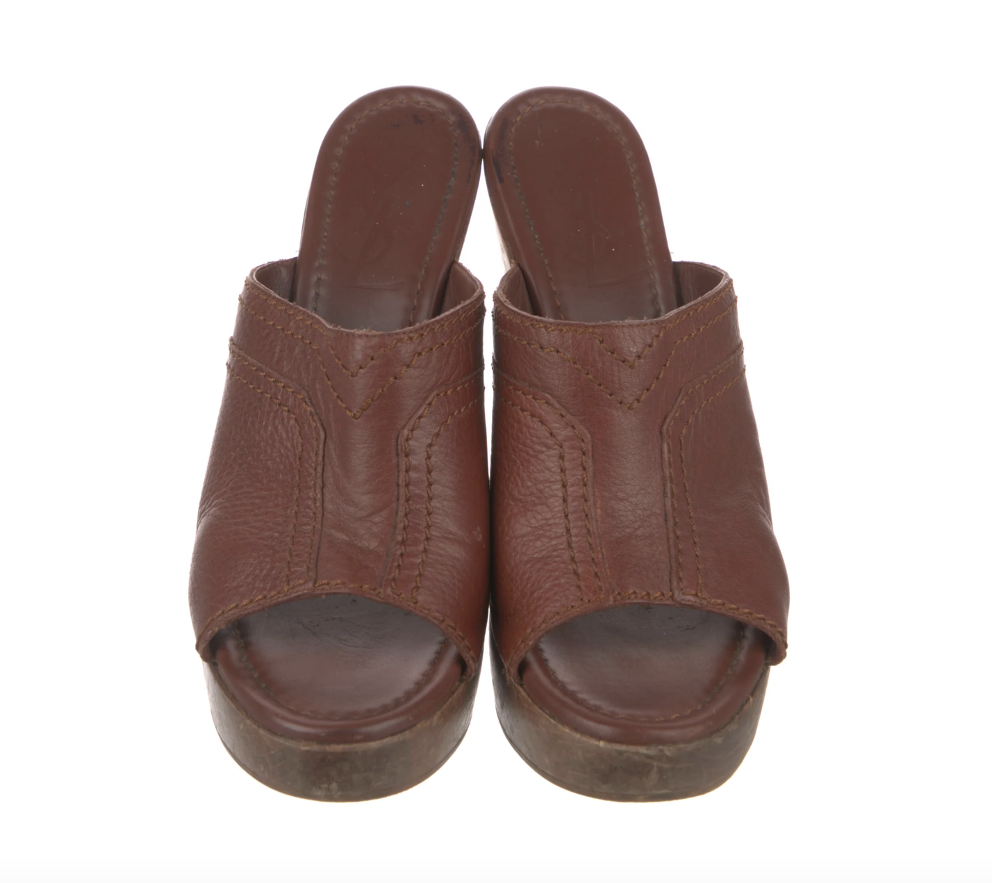 YVES SAINT LAURENT YSL VINTAGE COGNAC LEATHER PLATFORM HEELS / IT 37.5