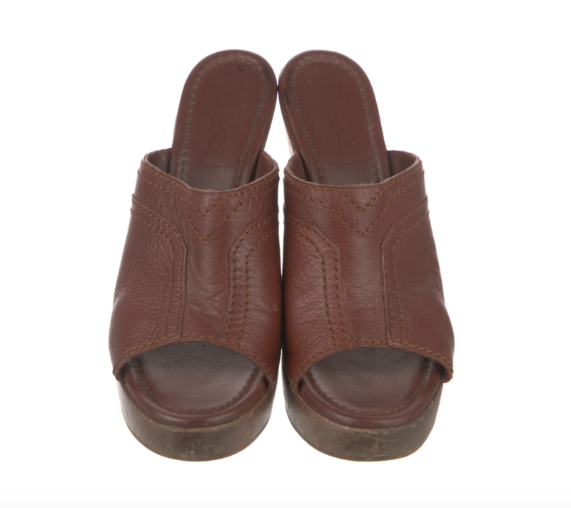 YVES SAINT LAURENT YSL VINTAGE COGNAC LEATHER PLATFORM HEELS / IT 37.5