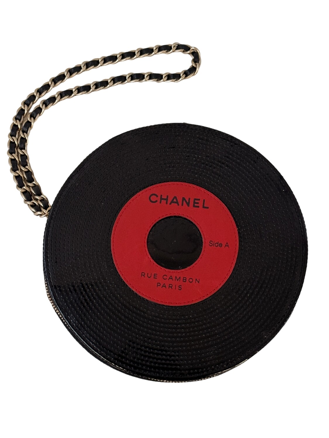 RARE VINTAGE CHANEL RECORD WRISTLET CLUTCH BAG