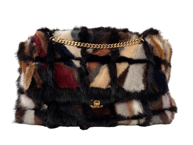 CHANEL PATCHWORK MINK FUR MAXI JUMBO FLAP SHOULDER BAG