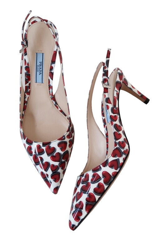 PRADA HEART PRINT SLINGBACK HEELS / IT 37.5