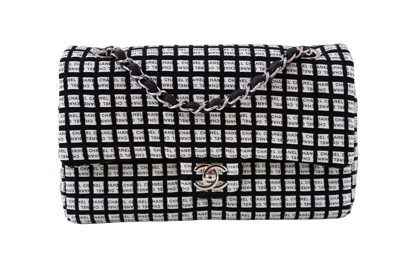 CHANEL LOGO RIBBON CLASSIC DOUBLE FLAP SHOULDER BAG