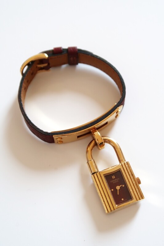 VINTAGE HERMES KELLY BURGUNDY RED LIZARD LEATHER WRIST WATCH LADIES